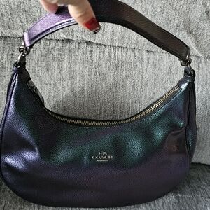 Rare HTF Coach East West HARLEY Oil Slick Hologram  Iridescent Leather Hobo
